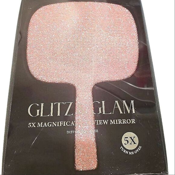 Glitz & Glam Pink Rhinestone 5X Magnification View Mirror - Picture 2 of 6